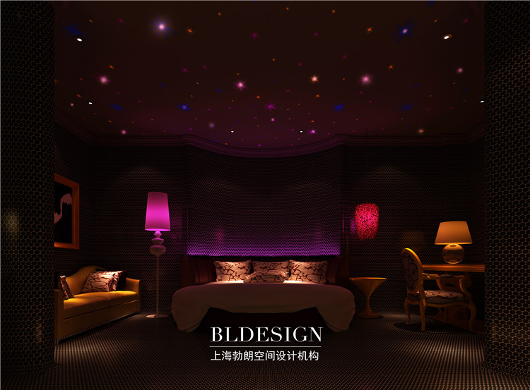 莱茵河情侣主题酒店设计效果图-星光特色大床卧室设计方案
