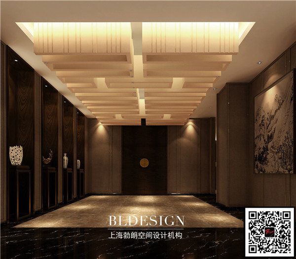 尚东中式高档商务会所电梯厅设计效果图