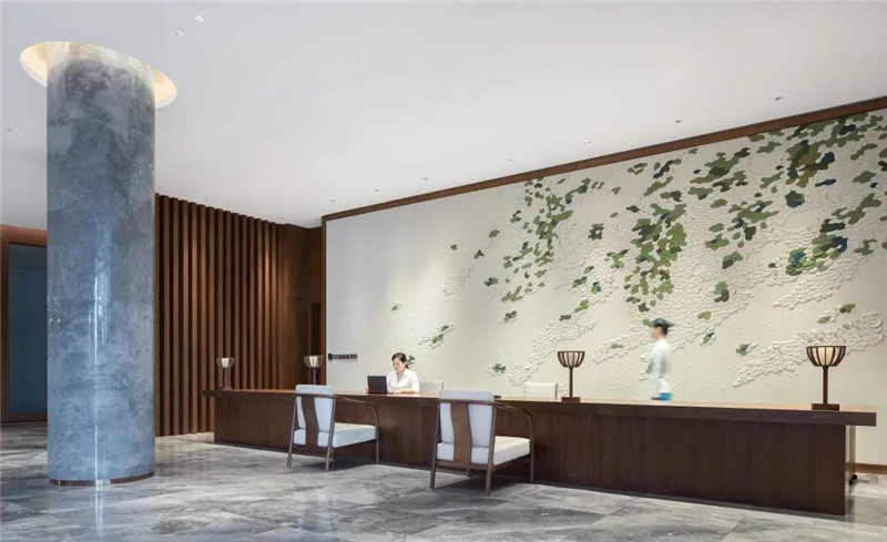 酒店大厅接待台设计-抚州润达才子新中式温泉酒店装修设计方案