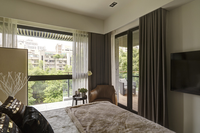 静谧自然的现代中式别墅卧室设计效果图
